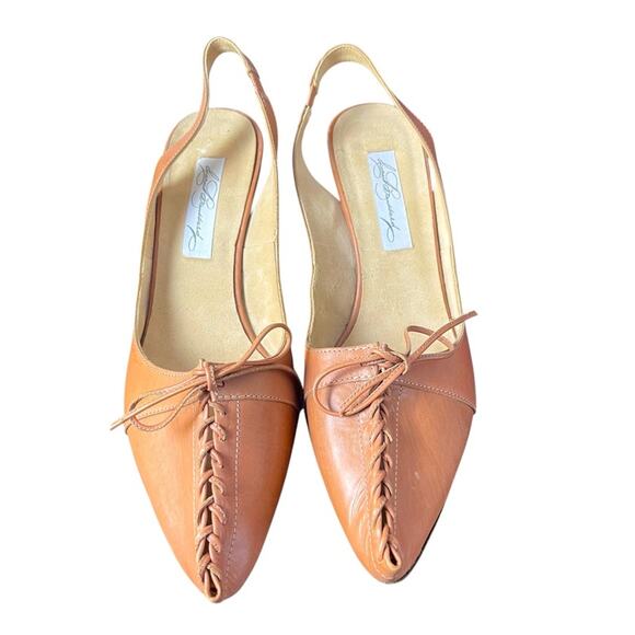 Diana Broussard Leather Laced Sling Back Heels, Nude, Italian, Sophisticated 10 - Picture 1 of 8